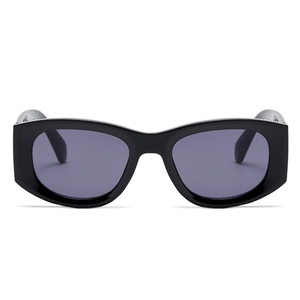 Retro square frame Y2K sunglasses with black wide frame and UV400 dark gray lenses