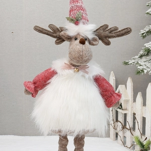 Pink telescopic Christmas reindeer doll ornament with knitting hat and bell decoration