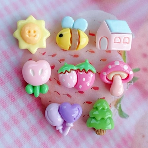 Colorful mini cartoon resin charms set including bee mushroom and tree for nail art decor
