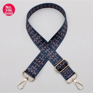 Adjustable colorful ethnic floral shoulder strap with golden metal hooks for handbags