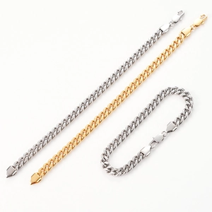 Bracelet chaîne cubaine minimaliste en acier inoxydable coloris doré et argenté