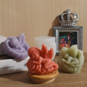 Three-color angel wings scented candle silicone molds for DIY gypsum room decor crafts
