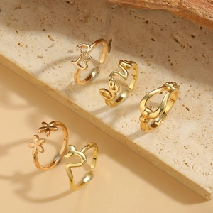 Fashion Flower Letter Geometric Open Adjustable Ring 14K Gold Plated Copper French Retro Minimalist Jewelry For Women