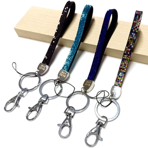 Sparkling crystal rhinestone wrist straps with metal keychains in multiple vibrant colors