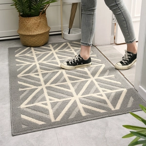 Nordic gray door mat with beige geometric pattern for entryway dust removal