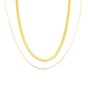 Double-layered 18K gold-plated titanium steel herringbone snake chain necklace set