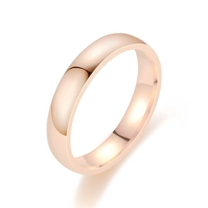 Polished minimalist stainless steel ring for women in rose gold finish on white background