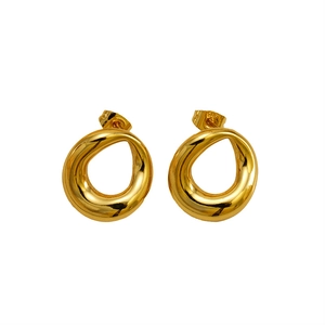 Minimalist gold-plated irregular twisted hoop earrings with glossy liquid metal texture