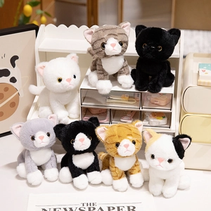 Set of seven realistic plush cat dolls in various colors for bag keychain charms