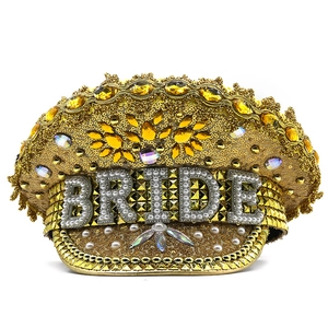 Luxurious gold sequin captain hat with BRIDE pearls and studs for wedding parties