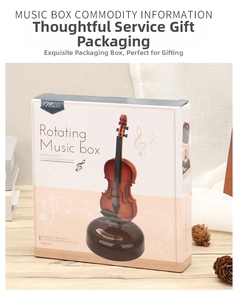 Elegant gift box for rotating violin music box with musical notes and instrument graphic