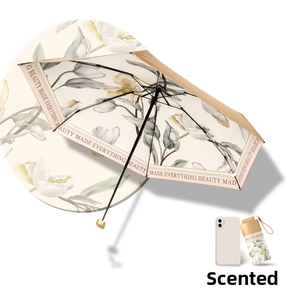 Compact mini capsule umbrella folded size compared to a smartphone for portable display