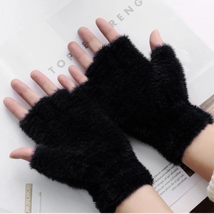 Fingerless Flip Top Gloves Faux Fur Plush Knit Convertible Warm Winter Mittens For Women Men Faux Cashmere Soft