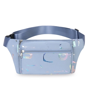 Fashionable blue oxford fabric waist bag with colorful metallic abstract pattern for women