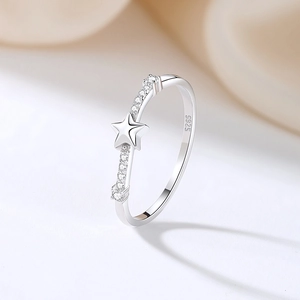 Minimalist S925 sterling silver star ring with side zircon accents for women