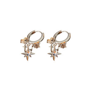 Elegant silver star pendant earrings with sparkling cubic zirconia on white background
