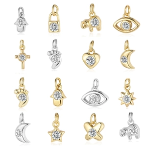 Tiny Copper Charms With Cubic Zirconia For DIY Jewelry Making Necklaces Bracelets Small Pendant Variety Shapes