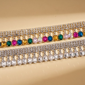Luxurious geometric square rhinestone fringe chain necklace in gold finish for women