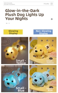Close-up of LED glowing plush puppy dog showing contrast between light and dark effects