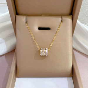 Minimalist Cylindrical Little Waist Pendant Necklace Titanium Steel Zircon Inlaid Clavicle Chain For Women INS Style