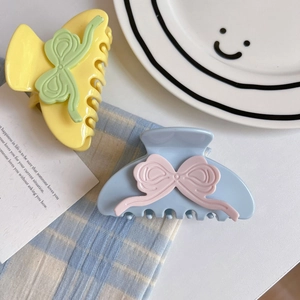Macaron color bow hair claws set with non-slip teeth for women elegant hairstyling