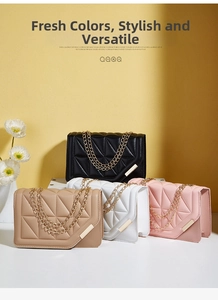 Quilted crossbody bags in black beige white and pink with elegant gold chain straps