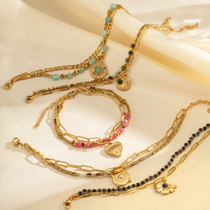 Bohemian gold stainless steel multi-layer bracelet and necklace set with natural stones