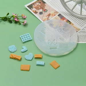 Silicone mold for resin chocolate cookies featuring milk and waffle shapes for DIY crafts