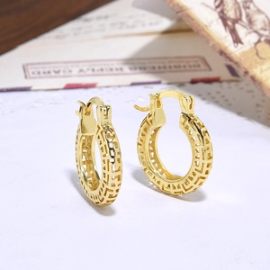 Vintage 18K gold plated hollow Greek key pattern round hoop earrings for women