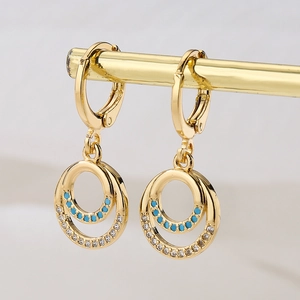 18K gold plated hoop earrings with turquoise beads and micro-pave cubic zirconia accents