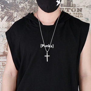 Collier pour homme avec pendentif croix plaqué or 18 carats et diamants sur chaîne argent