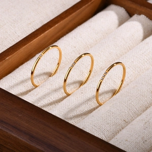 Gold Plated Stainless Steel Rhinestone Stackable Finger Rings For Women Geometric Minimalist Fashion Jewelry Gift