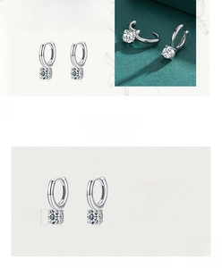 Detail showing S925 sterling silver hoop earrings with 6mm cubic zirconia and 3.41g weight