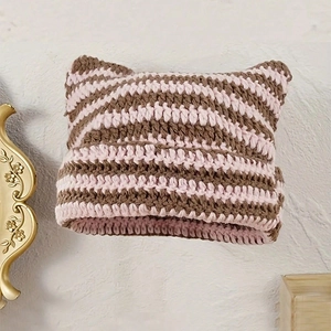 Cat Ear Striped Beanie Hat Acrylic Knit Warm Winter Pullover Cap Gothic Grunge Punk For Women Men Casual Outdoor Accessory