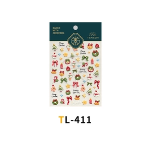 Detailed 3D Christmas nail art stickers with bow, tree, and snowman patterns TL-411