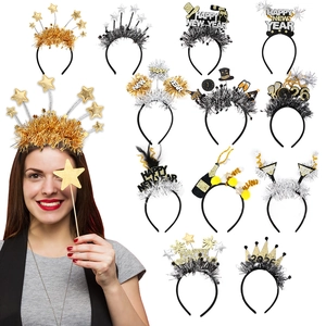 2026 New Year headband set with gold and silver stars for holiday party hair accessories