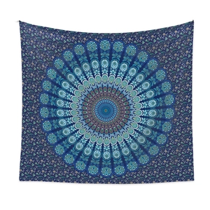 Tapestrie mandala bohème bleu marine et turquoise pour décoration murale