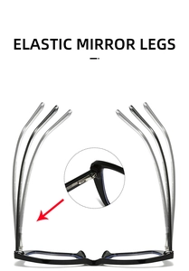 Detail of flexible elastic temples on black frames showing high resilience and hinge