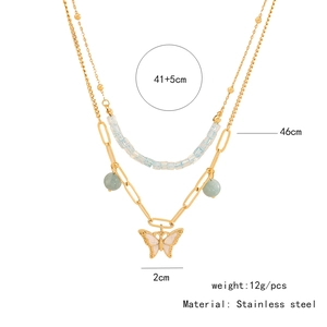Detailed size specifications for the stainless steel double layer butterfly necklace