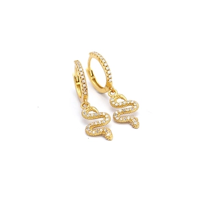 Gold plated 925 silver snake drop earrings with sparkling pavé white zircon stones
