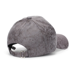 Adjustable grey faux suede baseball cap with marble texture and silver metal buckle