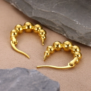 18k gold plated beaded hoop earrings for women with polished spherical design