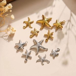Assorted gold and silver 304 stainless steel starfish pendants for DIY jewelry making