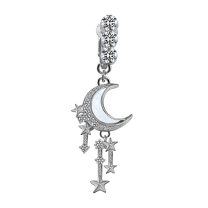 Piercing nombril en argent avec lune, étoiles, opale irisée et pierres de zircon