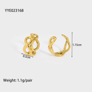 Detailed view of infinity style gold ear cuffs with 1.15cm height and hollow line design
