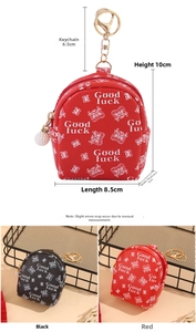 Mini backpack coin purse with Good Luck print and precise dimensions 10x8.5x5cm