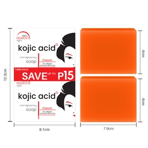 Detailed product dimensions for Kojic Acid skin brightening soap bars in twin pack