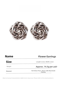 Detailed size chart for irregular flower earrings showing 2.2cm dimensions and materials