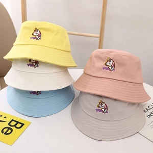Chapeau Bob Enfant Coton Broderie Licorne Protection Solaire Été Extérieur Pour Tout-petits