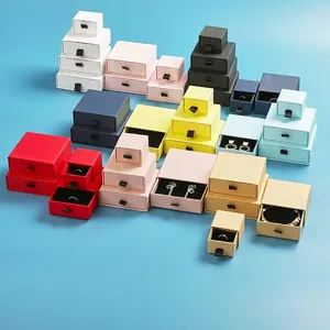 Jewelry Box Cardboard Drawer Style Gift Packaging With Ribbon Pull And Sponge Insert For Earring Necklace Storage Case